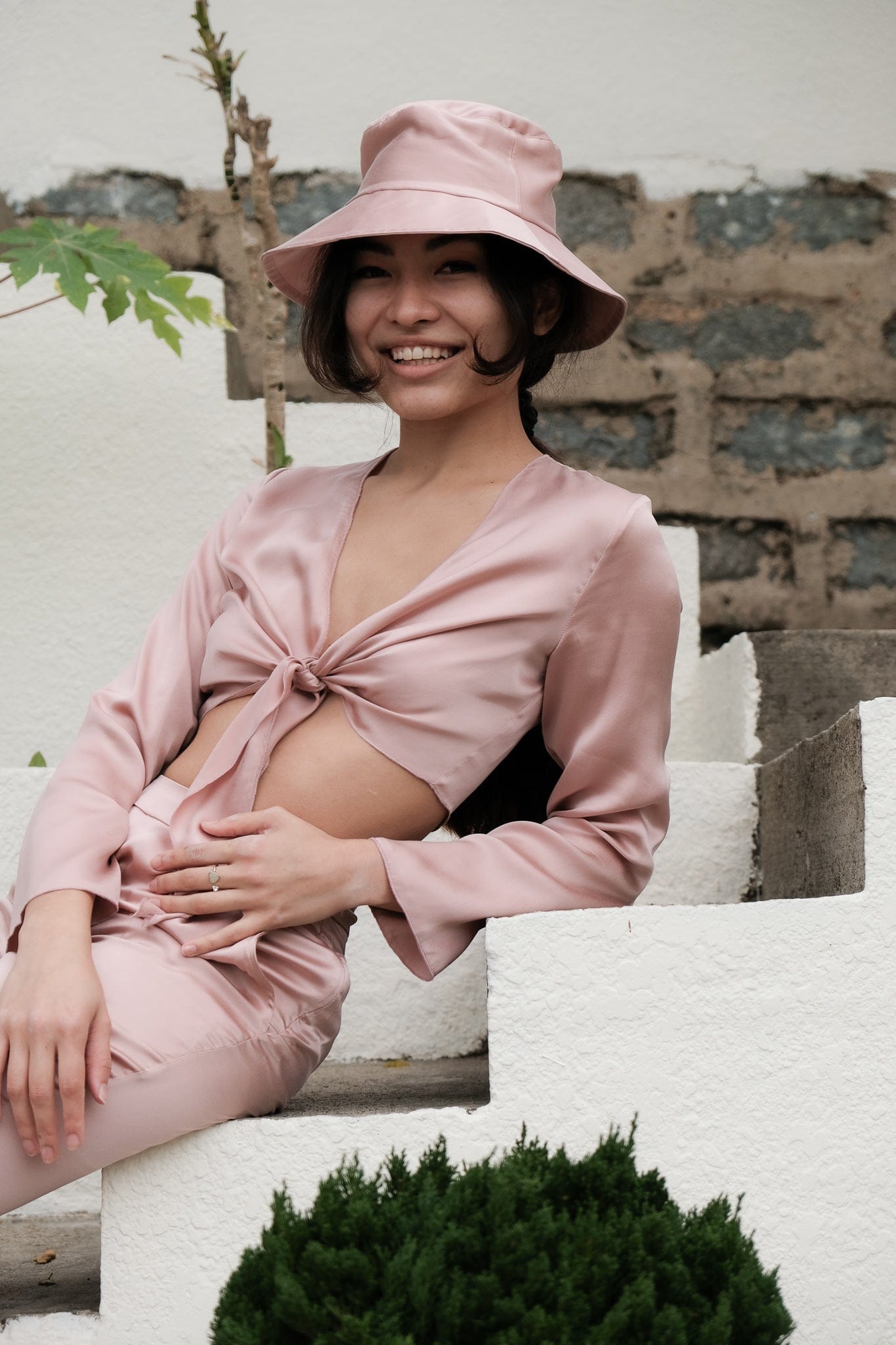 Anaphe Shirts & Tops Barely Pink Silk Sun Hat