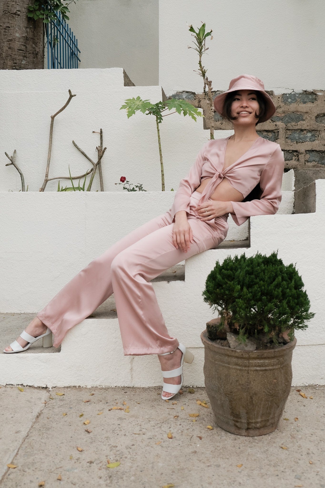 Anaphe Shirts & Tops Barely Pink Silk Sun Hat