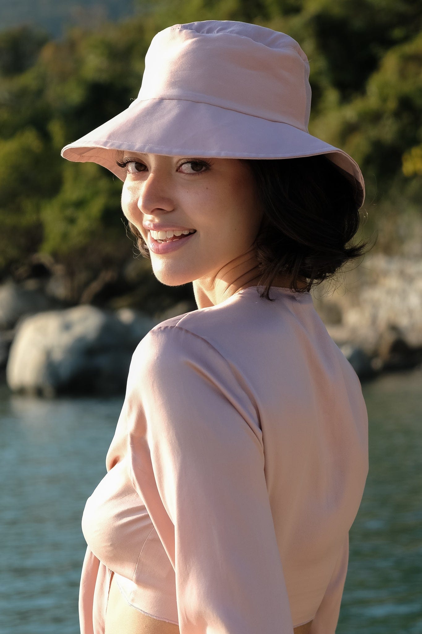 Anaphe Shirts & Tops Barely Pink Silk Sun Hat