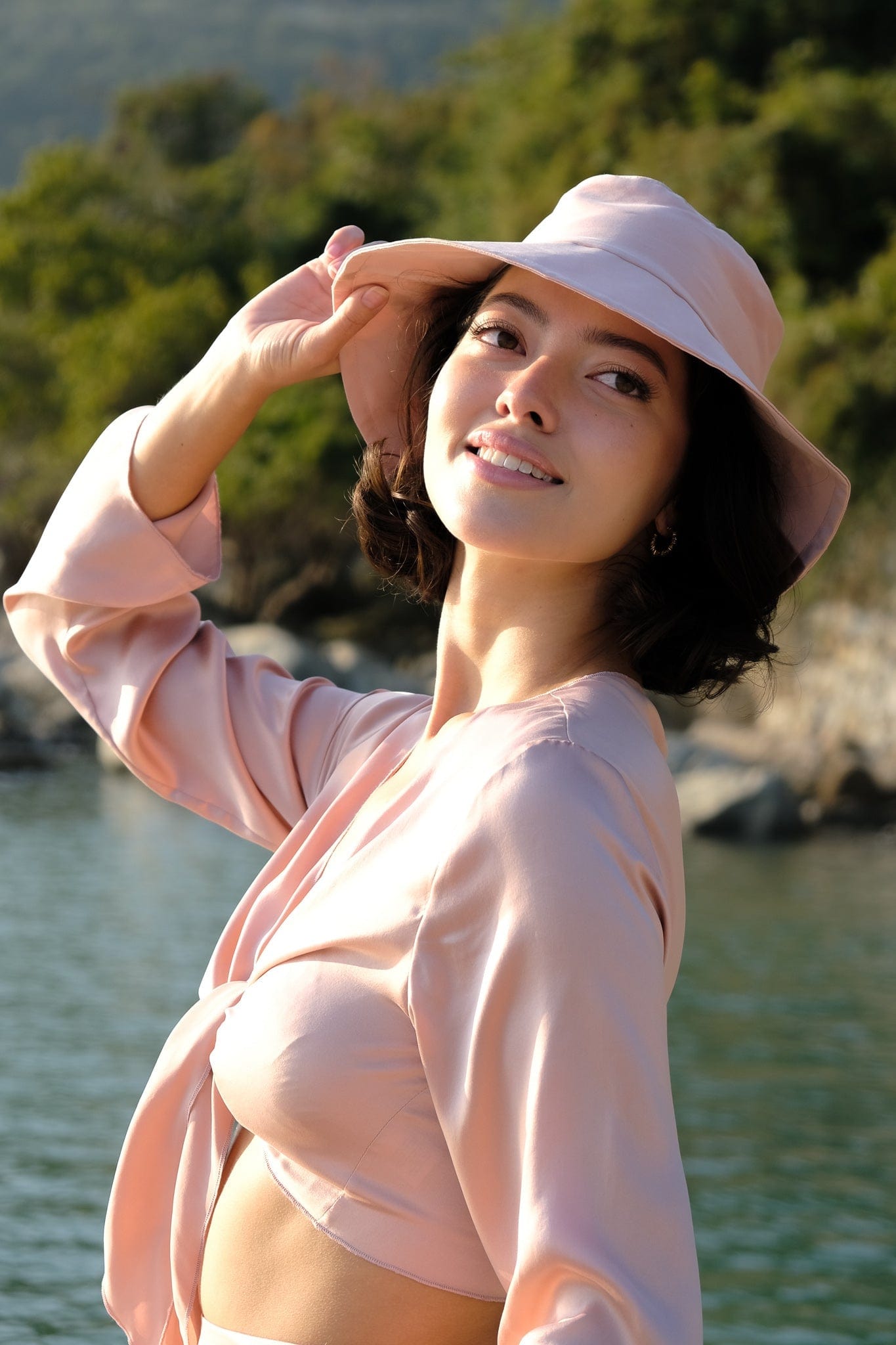 Anaphe Shirts & Tops Barely Pink Silk Sun Hat