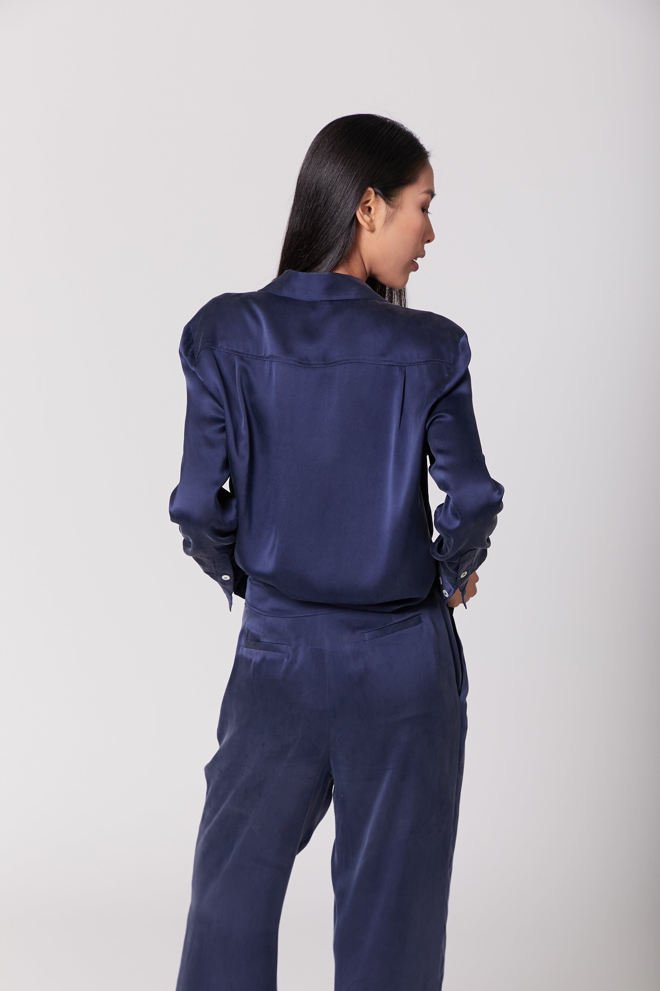 Anaphe Shirts & Tops Boyfriend Silk Utility Shirt - French Navy Blue