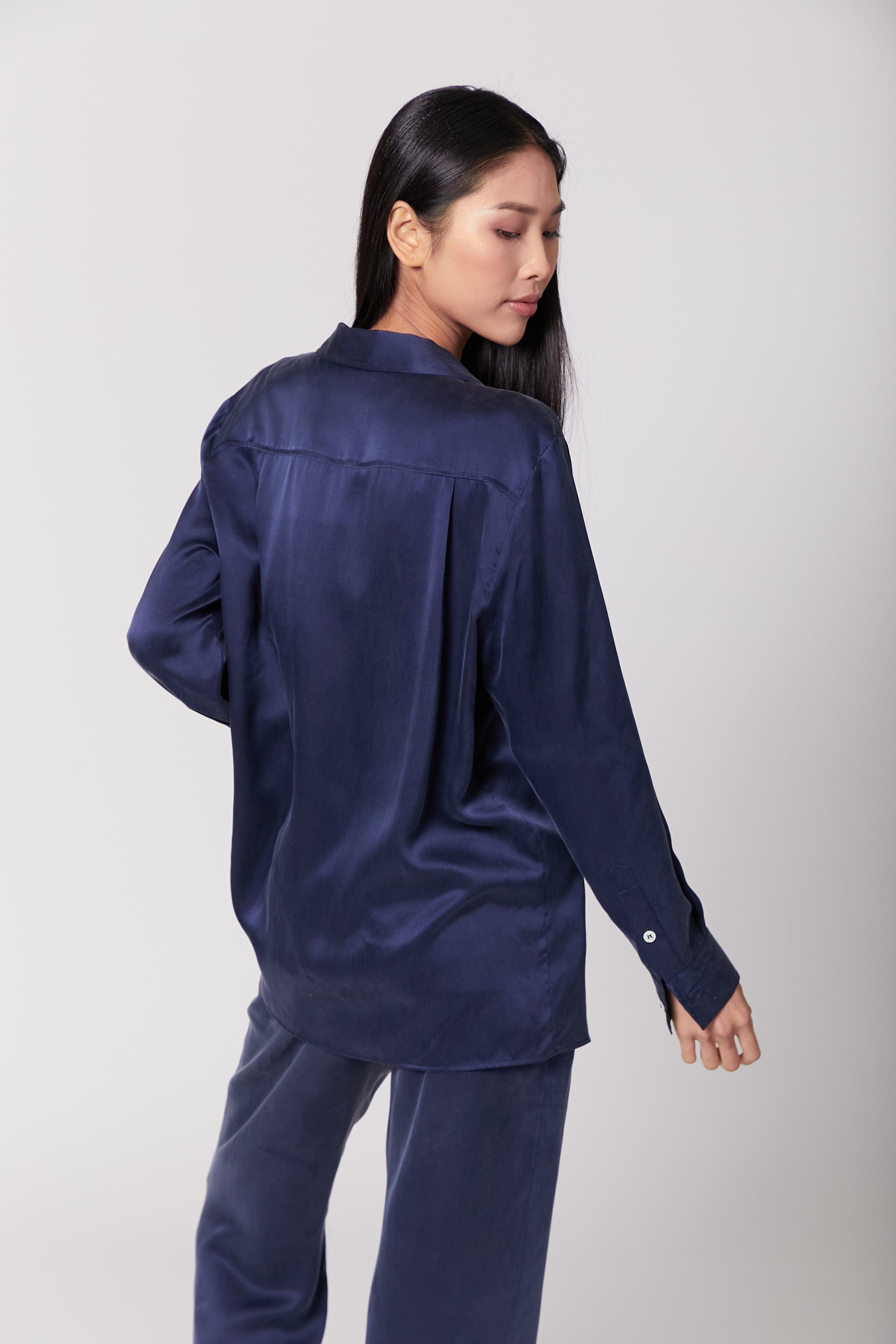Anaphe Shirts & Tops Boyfriend Silk Utility Shirt - French Navy Blue