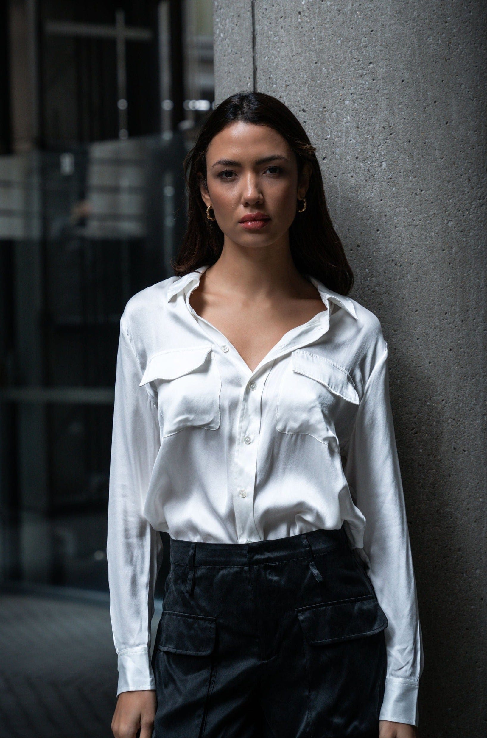 Anaphe Shirts & Tops Boyfriend Silk Utility Shirt White