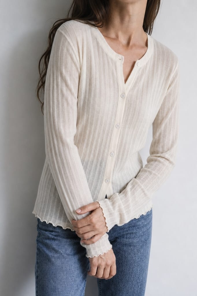 Anaphe Shirts & Tops Daily Scallop Crew Merino Knit - White