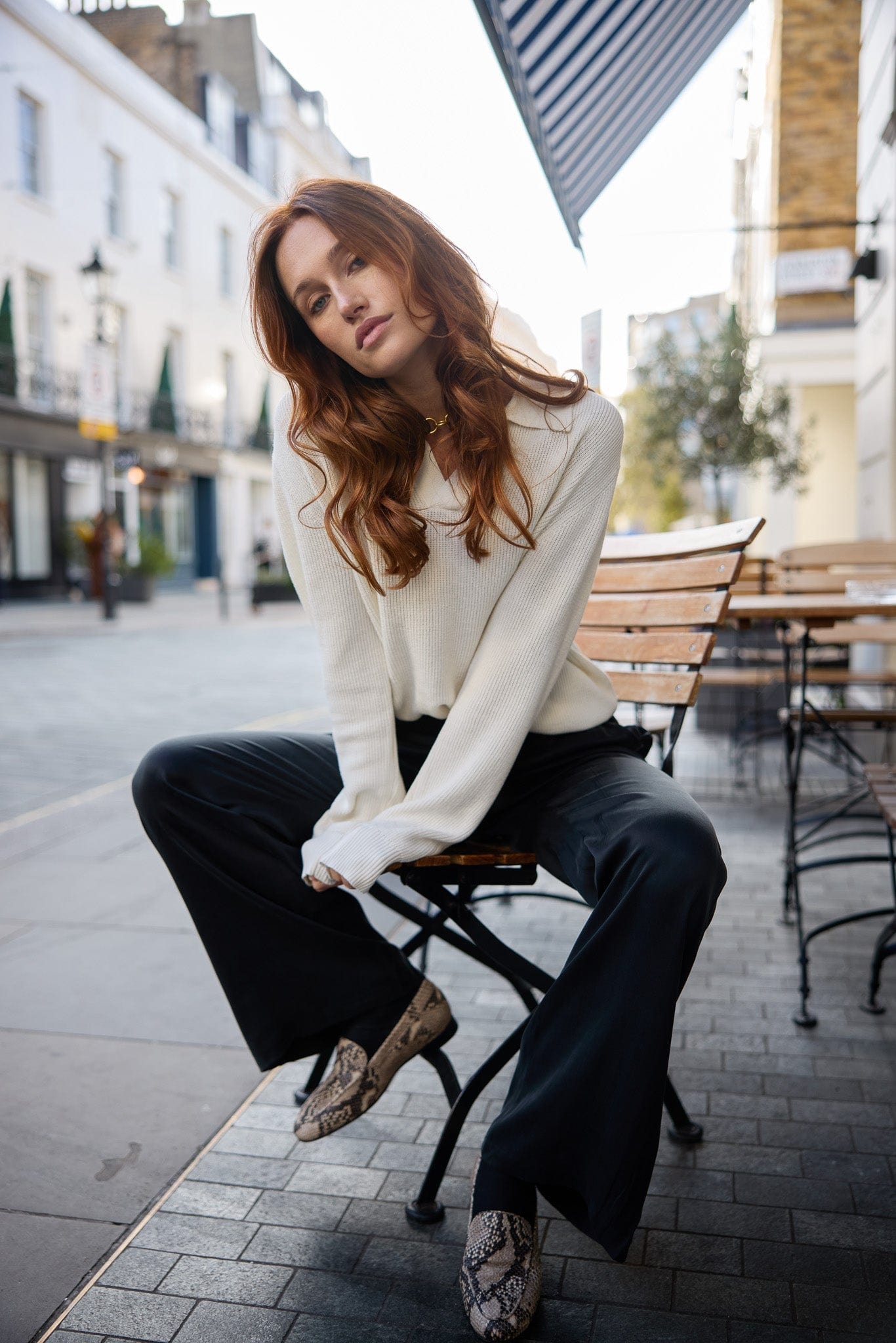 Anaphe Shirts & Tops Fine Knit Collared Pullover Sweater (55% Silk 45% Organic Cotton) White
