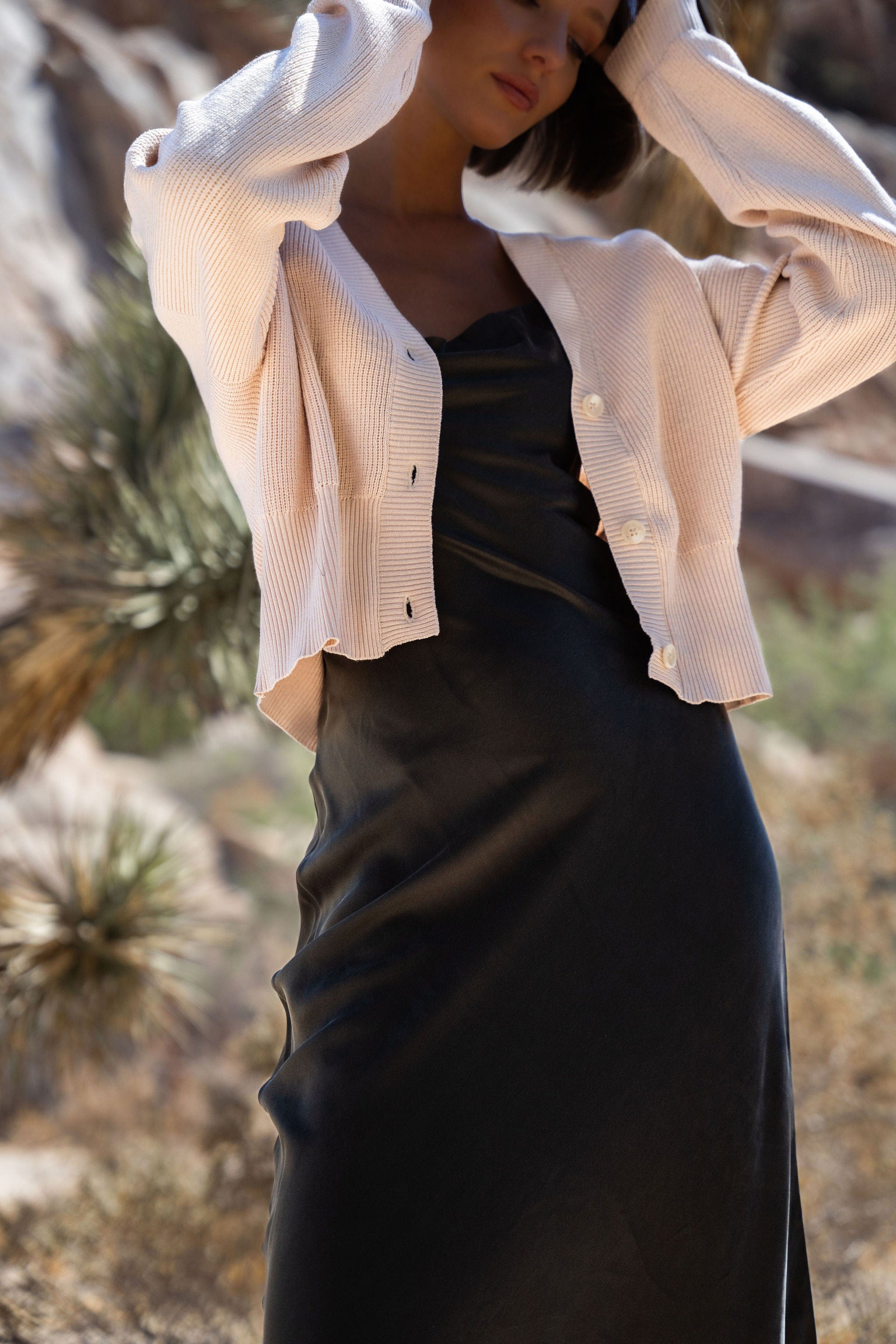 Anaphe Shirts & Tops Fine Knit Silk Cotton Cropped Cardigan - Nude Peach