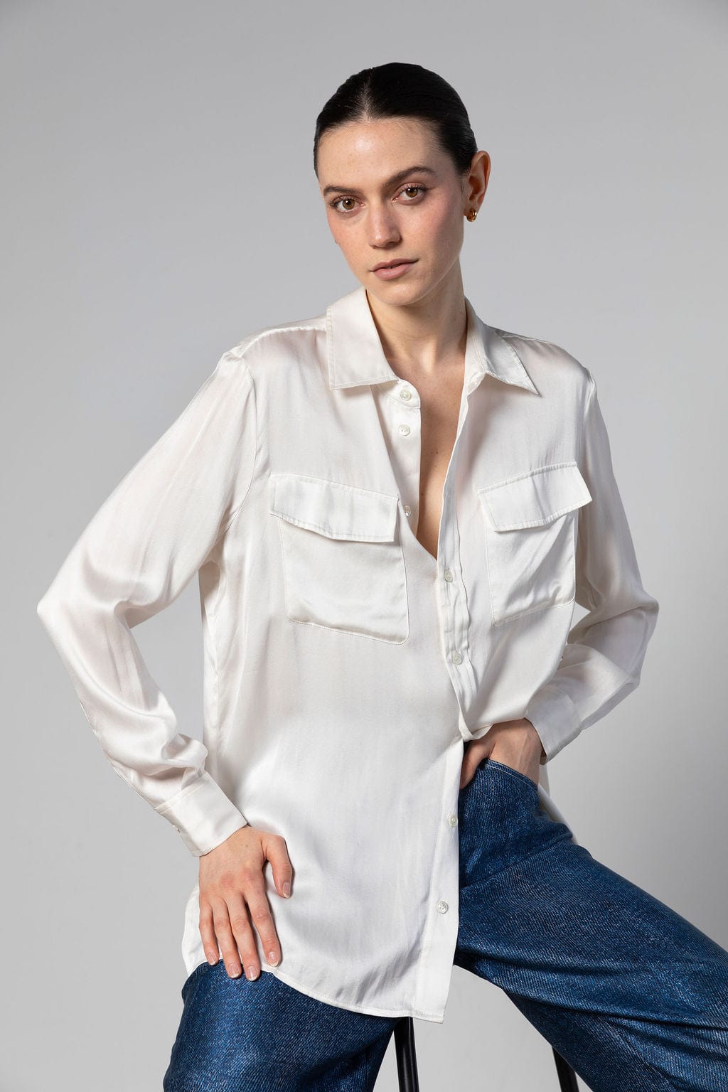 Anaphe Shirts & Tops White / XS/S Boyfriend Silk Utility Shirt