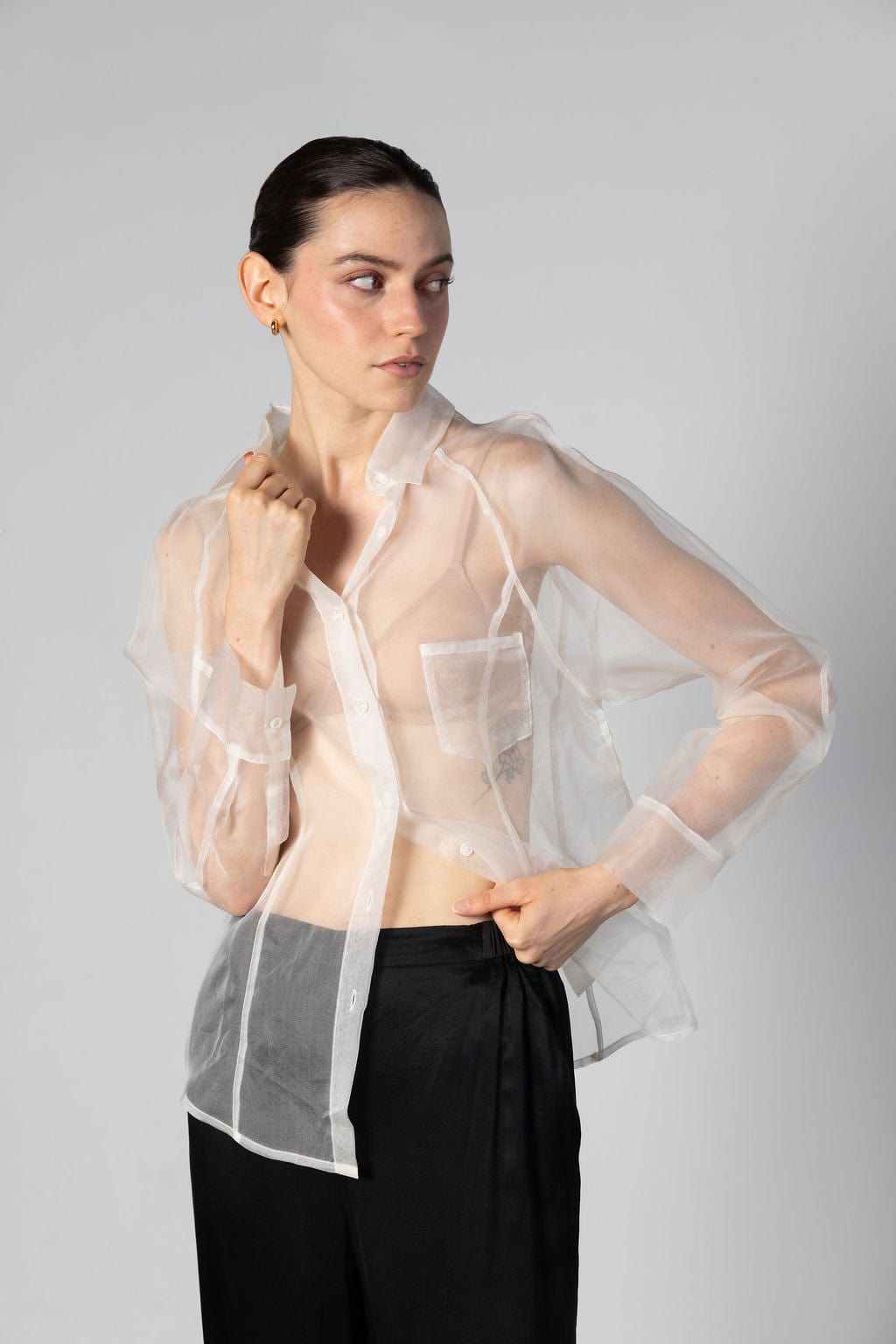 Anaphe Shirts & Tops White / XS/S Sheer Organza Silk Structured Shirt, White Sheer - Atelier