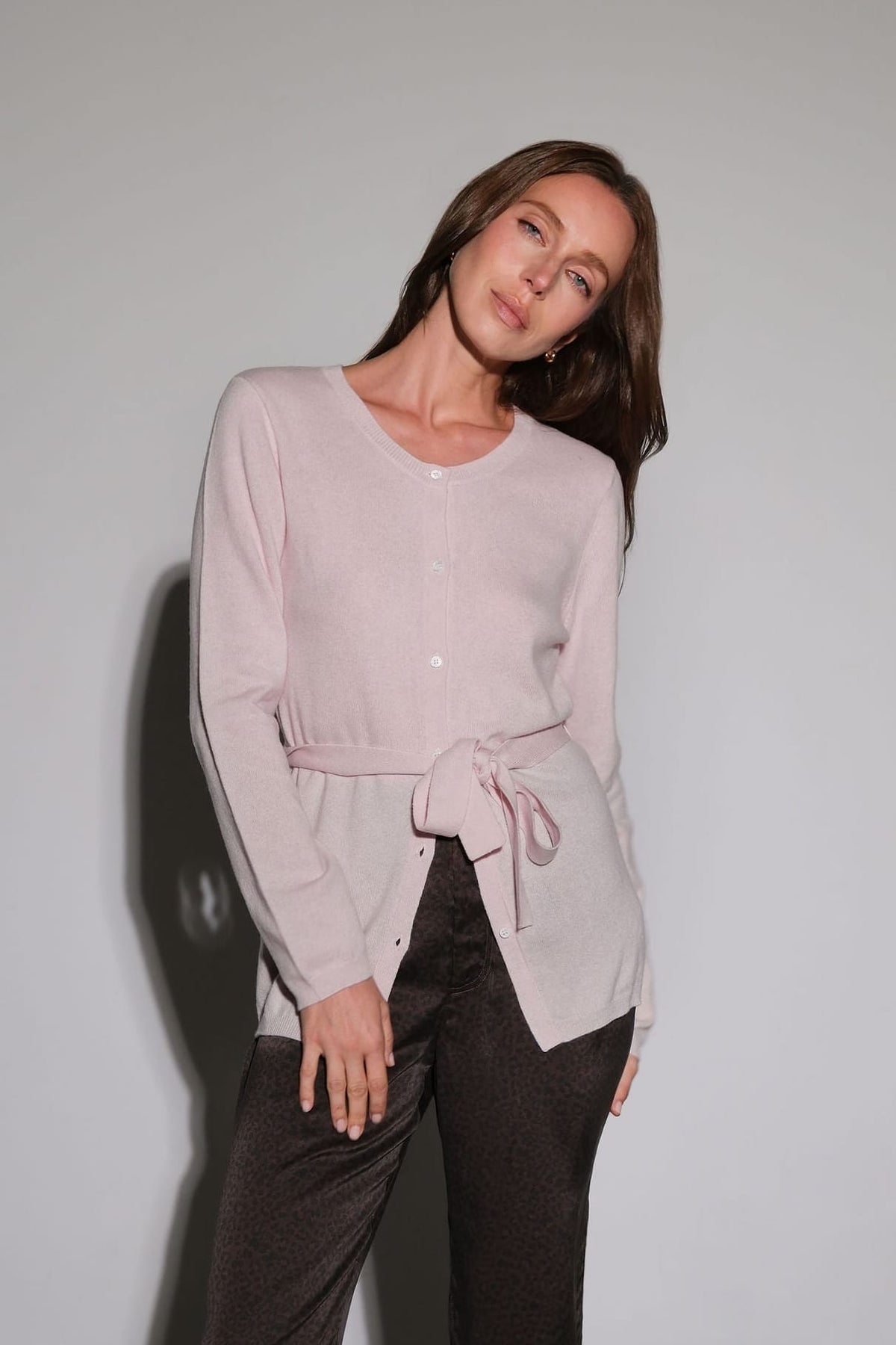 Anaphe Shirts & Tops Wrap Tie Cashmere Knit Cardigan - Blush