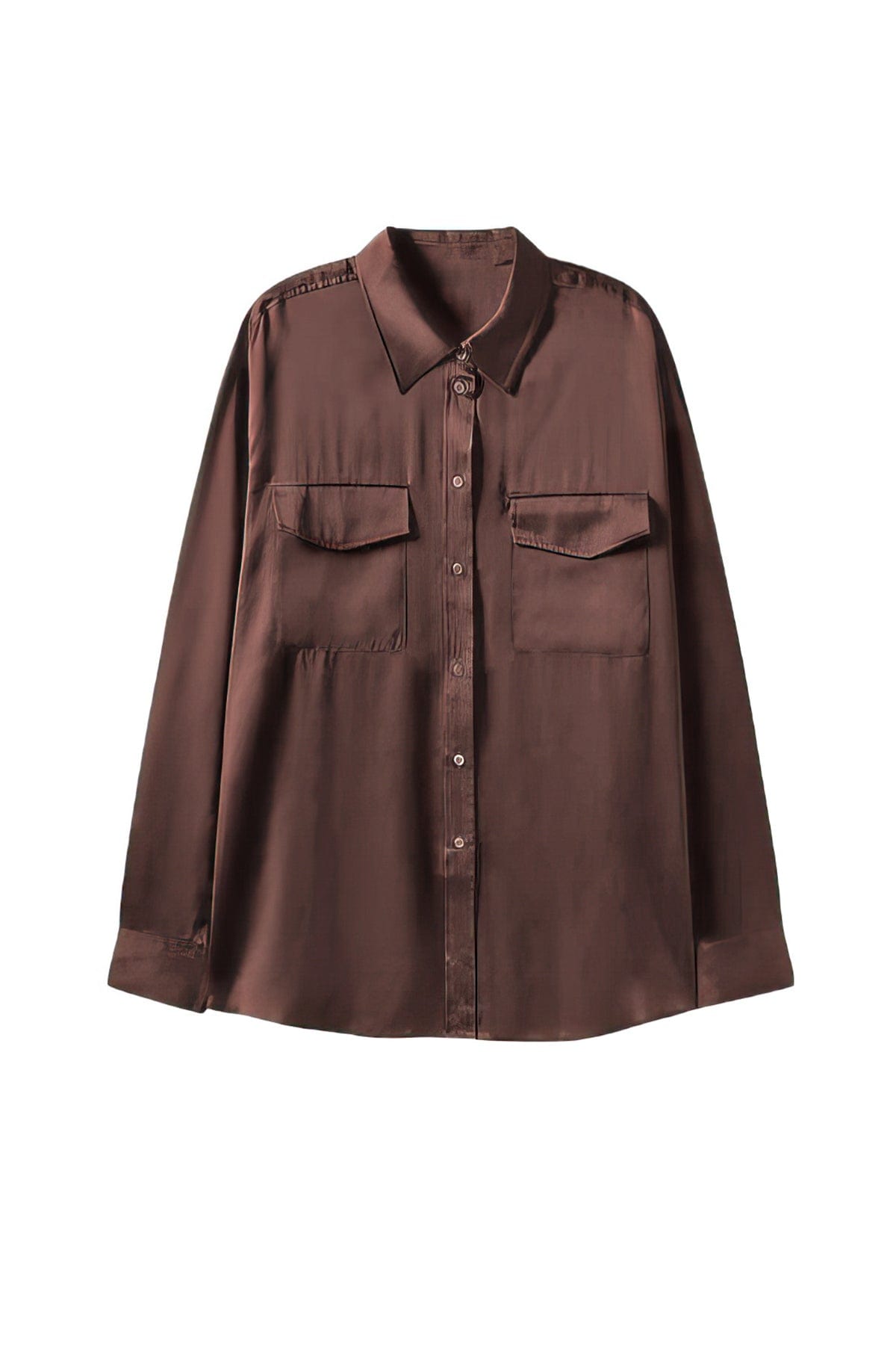 Anaphe Shirts & Tops XS/S Boyfriend Silk Utility Shirt - Cocoa Brown