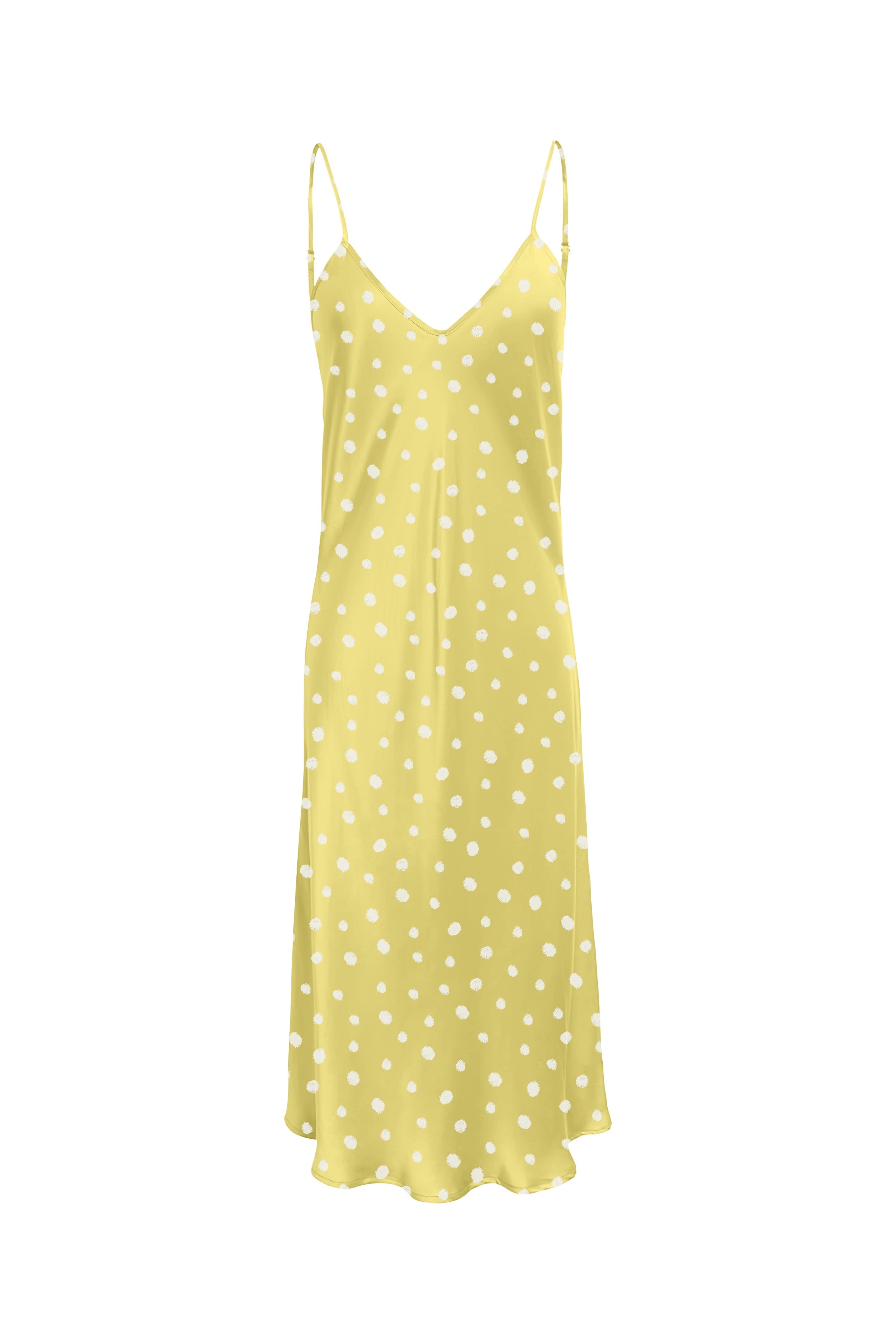 Anaphe Short V Dress Short Silk Slip Dress Sunshine Yellow Dots Dress