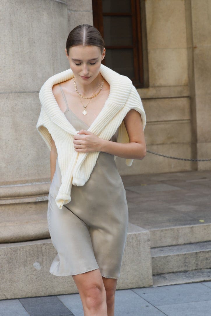 Anaphe Short V Dress Short V Silk Dress Taupe
