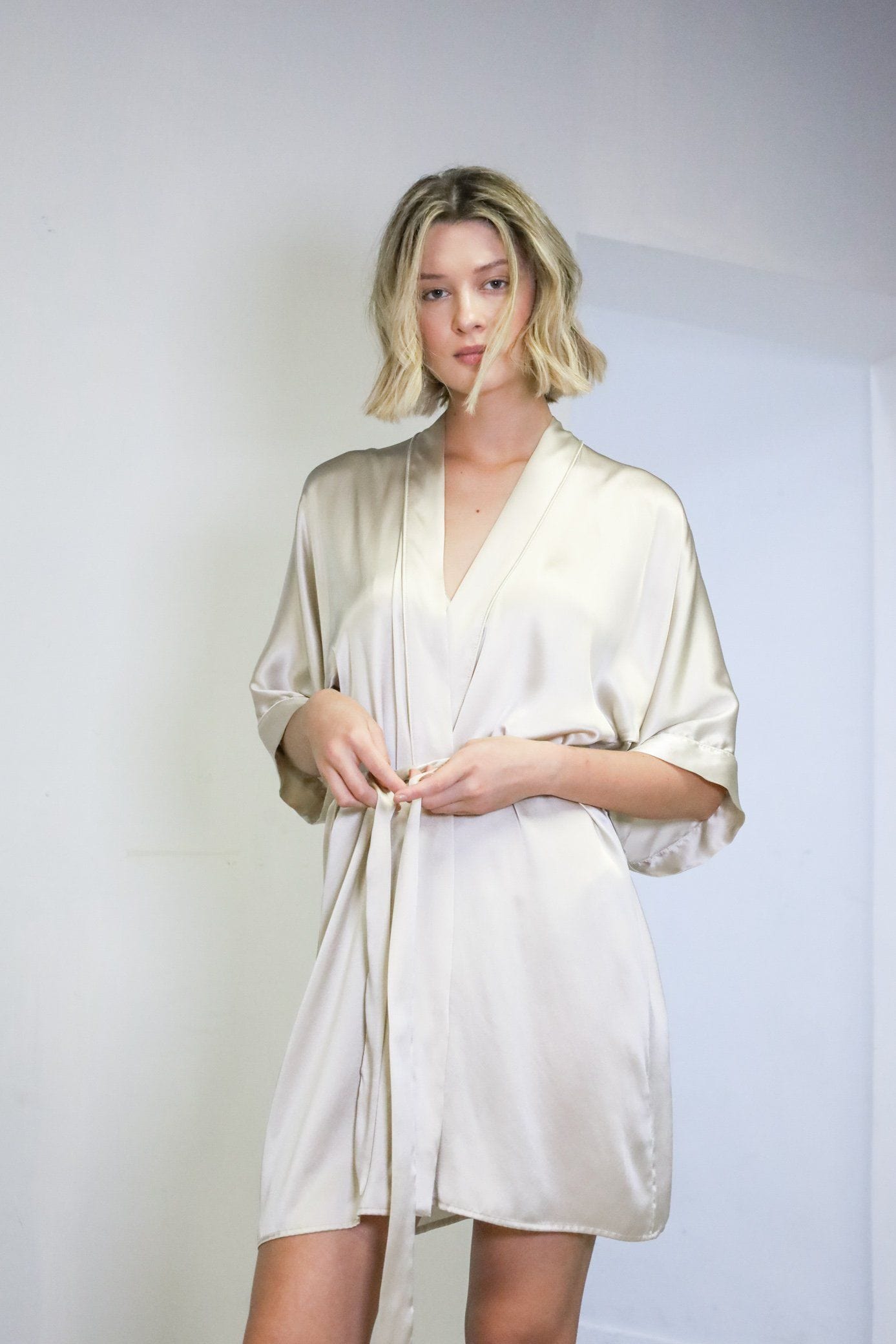 Anaphe Sleepwear & Loungewear Silk Yukata Robe by Anaphe Champagne