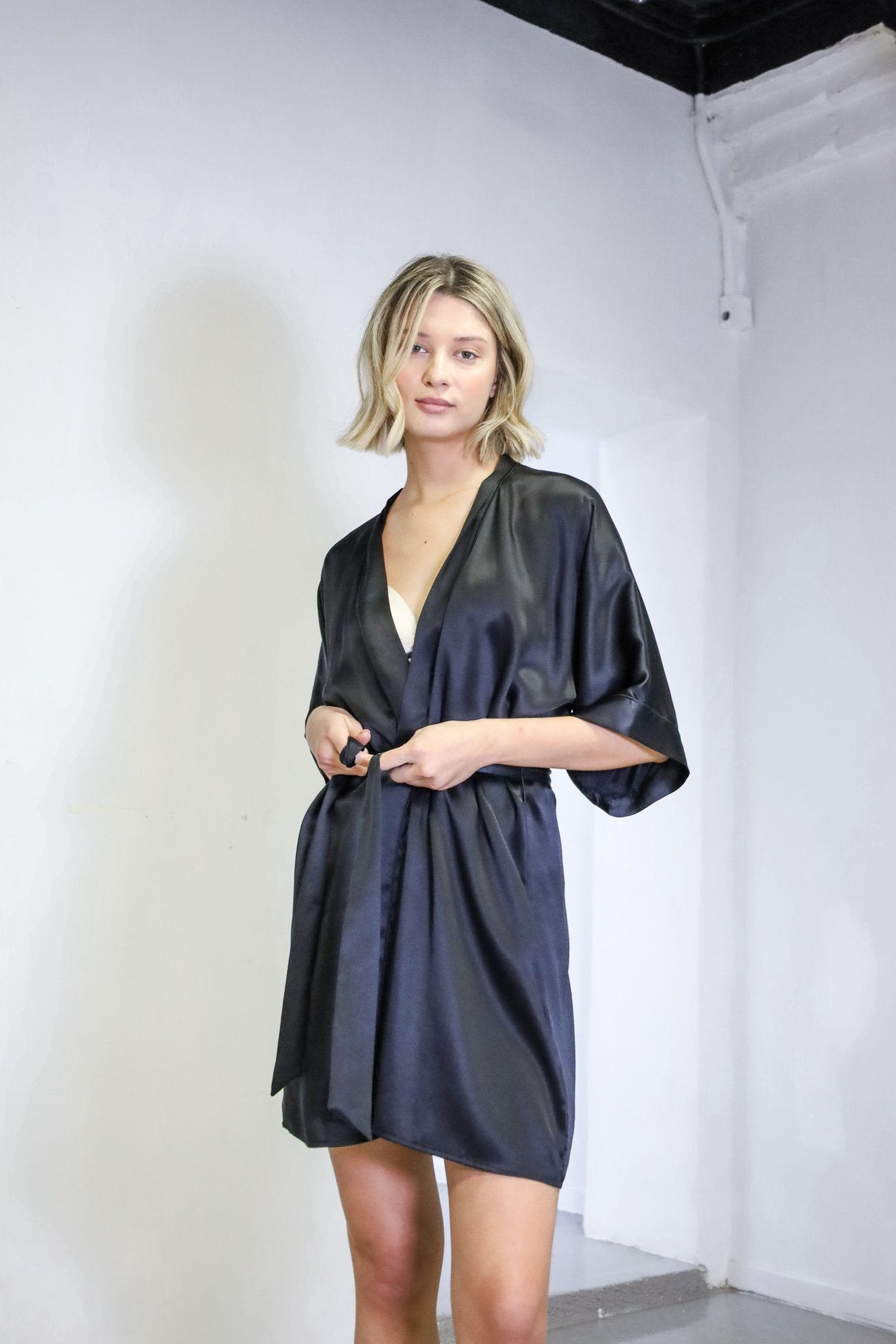 Anaphe Sleepwear & Loungewear Silk Yukata Robe by Anaphe Classic Black