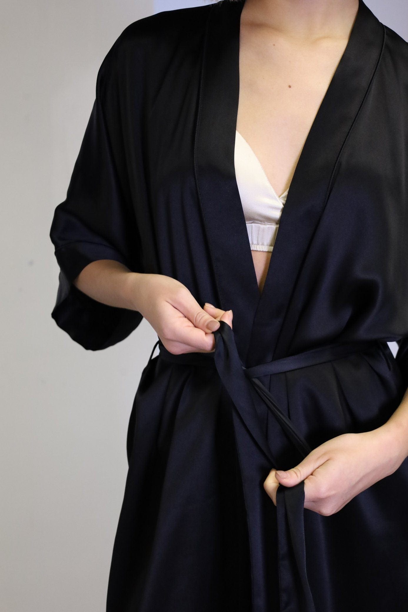 Anaphe Sleepwear & Loungewear Silk Yukata Robe by Anaphe Classic Black