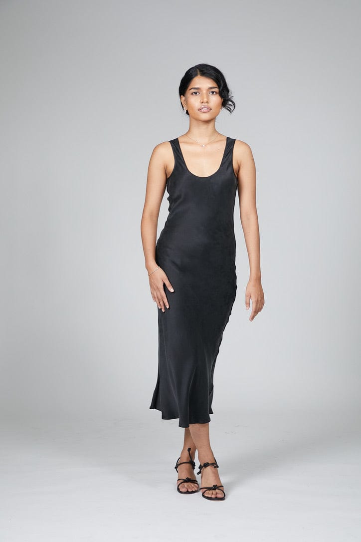 Anaphe Thick Strap Dress (bra friendly) Muse Scoop Silk Slip Dress - Classic Black