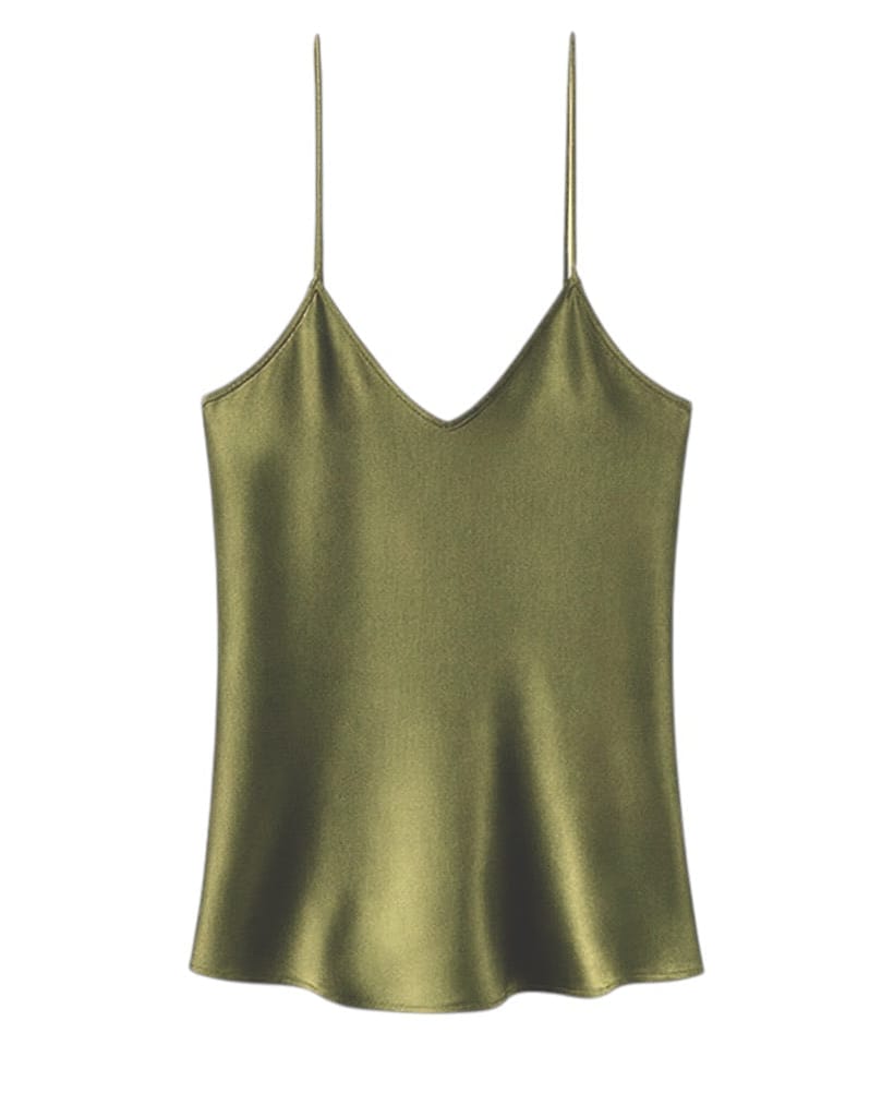 V Silk Camisole - Olive Bronze
