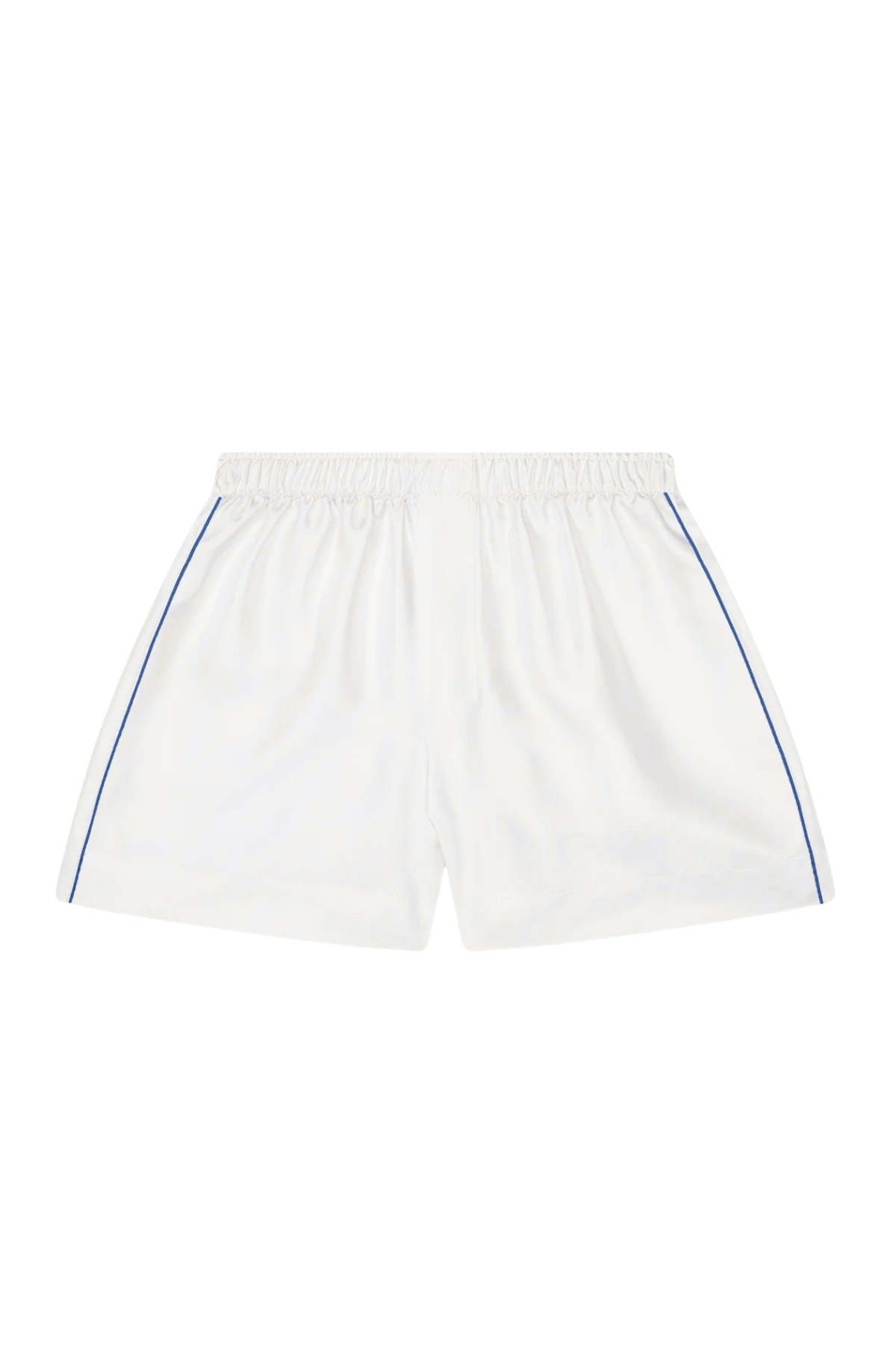 Sporty Silk Track Shorts White Navy Piping- Twill Silk