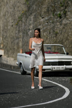 Load image into Gallery viewer, 60s Silk Cowl Mini Slip Dress - Prints
