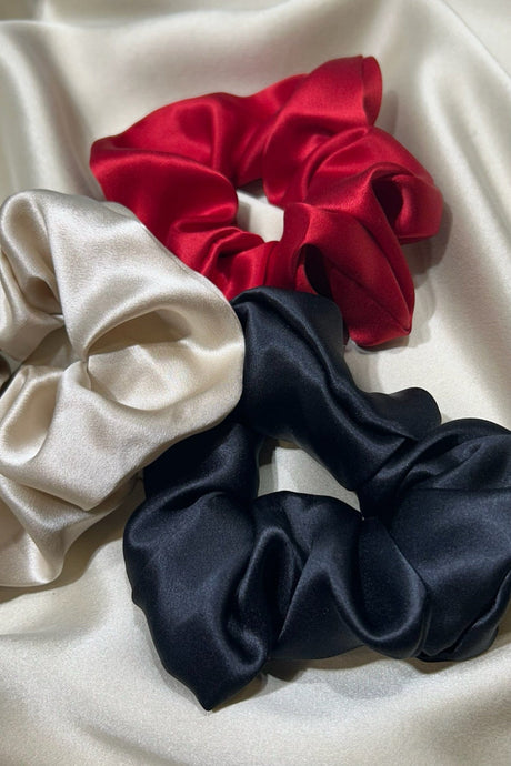 Anaphe Additions Multi Pack (1 Classic Black 1 Champagne 1 Red) Party Season Go Big Silk Scrunchy Set