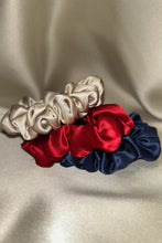 Load image into Gallery viewer, Anaphe Additions Navy Blue, Red, Champagne Party Season Midi Silk Hair Scrunchies
