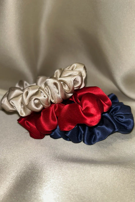 Anaphe Additions Navy Blue, Red, Champagne Party Season Midi Silk Hair Scrunchies
