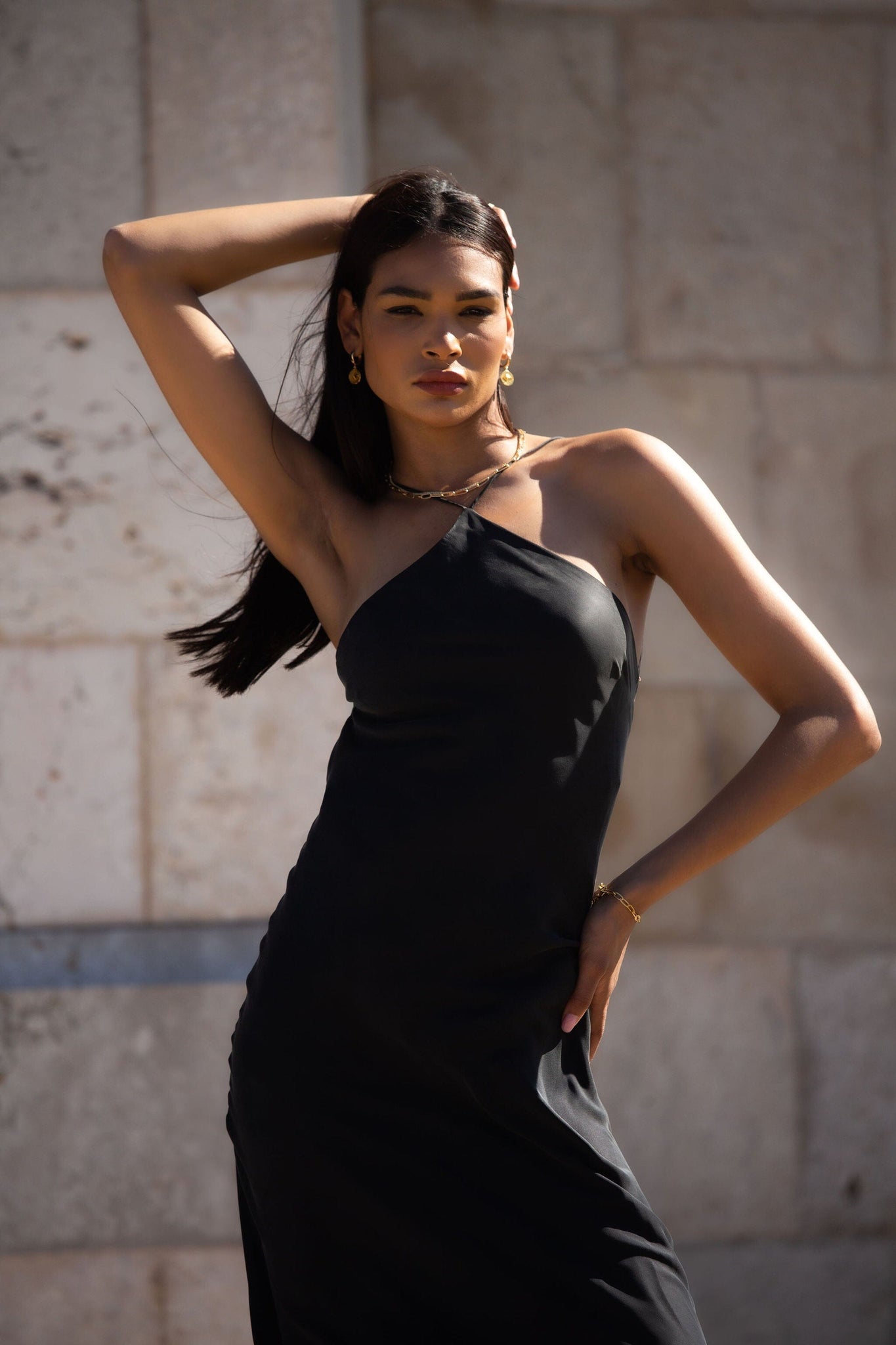 00 s Backless Silk Halter Dress Classic Black Anaphe