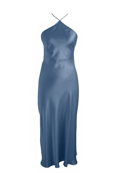 Anaphe Backless Dress 00's Backless Silk Halter Dress - Dusk Blue