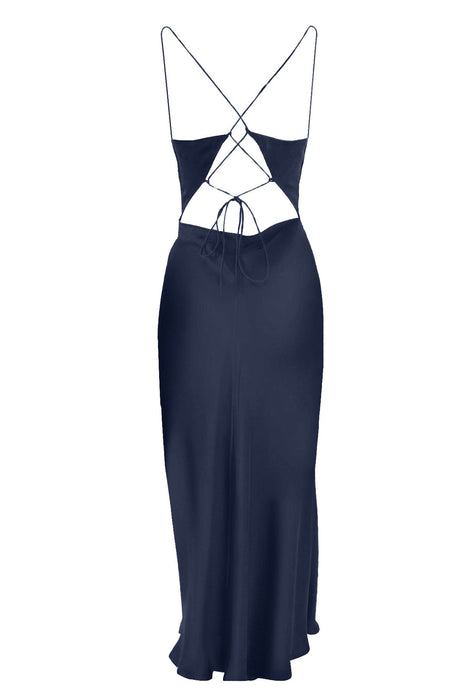 Anaphe Backless Dress Nova Dress Silk Open Back Slip - French Navy blue
