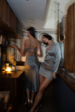 Load image into Gallery viewer, Anaphe Backless Dress Nova Dress Silk Open Back Slip - Stardust Silver Grey
