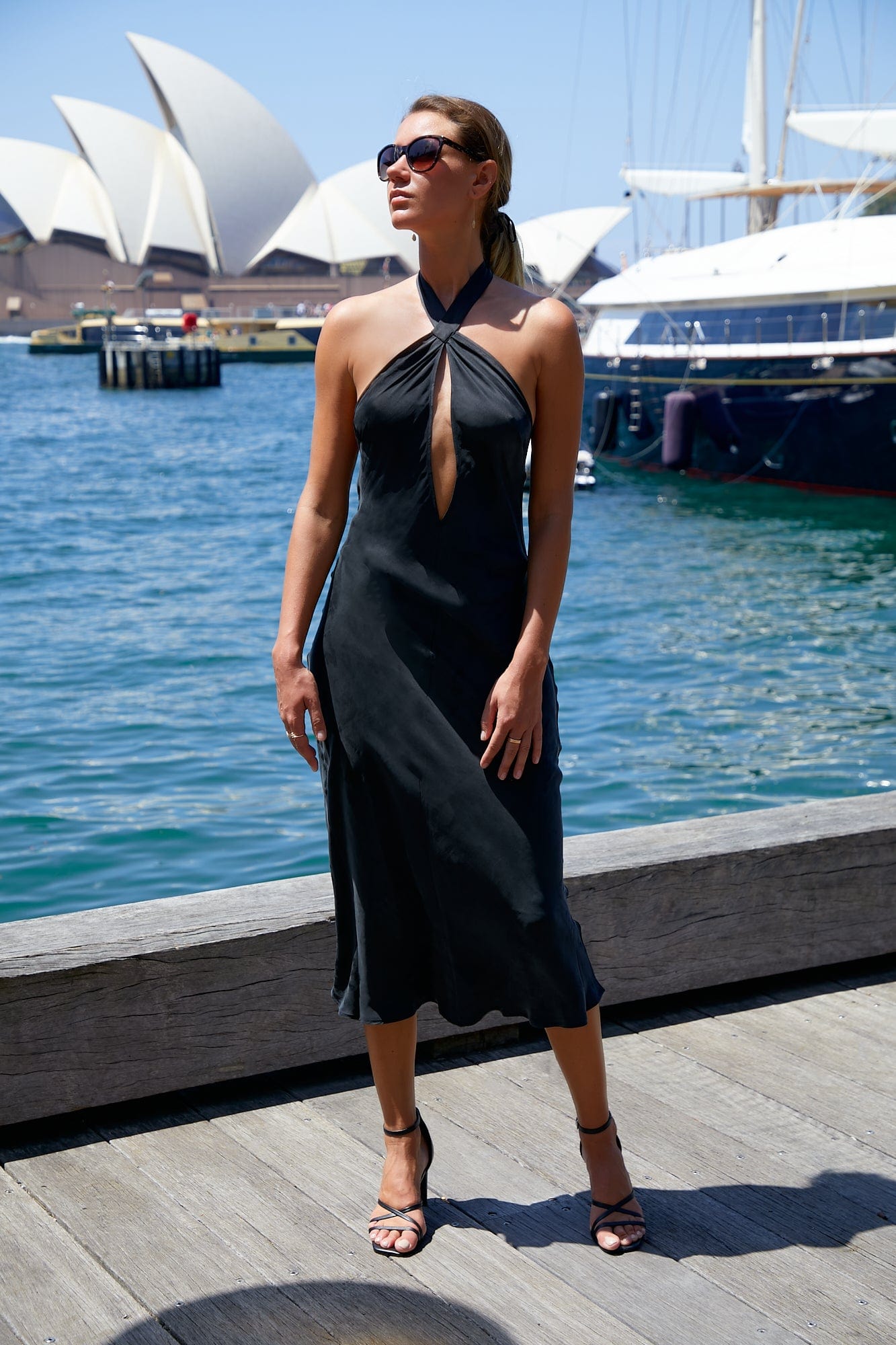Anaphe Backless Dress Oui Rose Silk Halter Dress - Classic Black