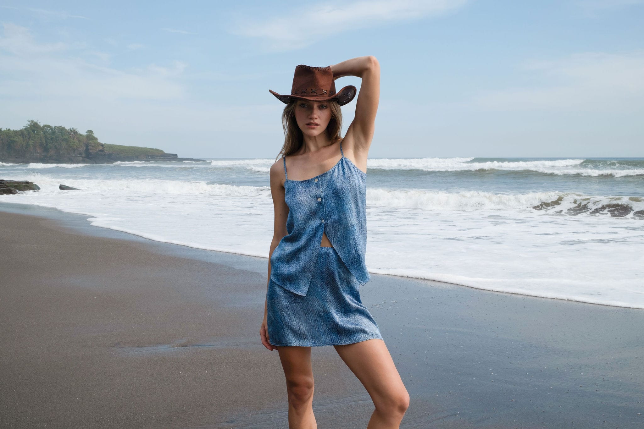 Anaphe Camisole Cult Button Up Silk Camisole Top -  Indigo Acid Denim