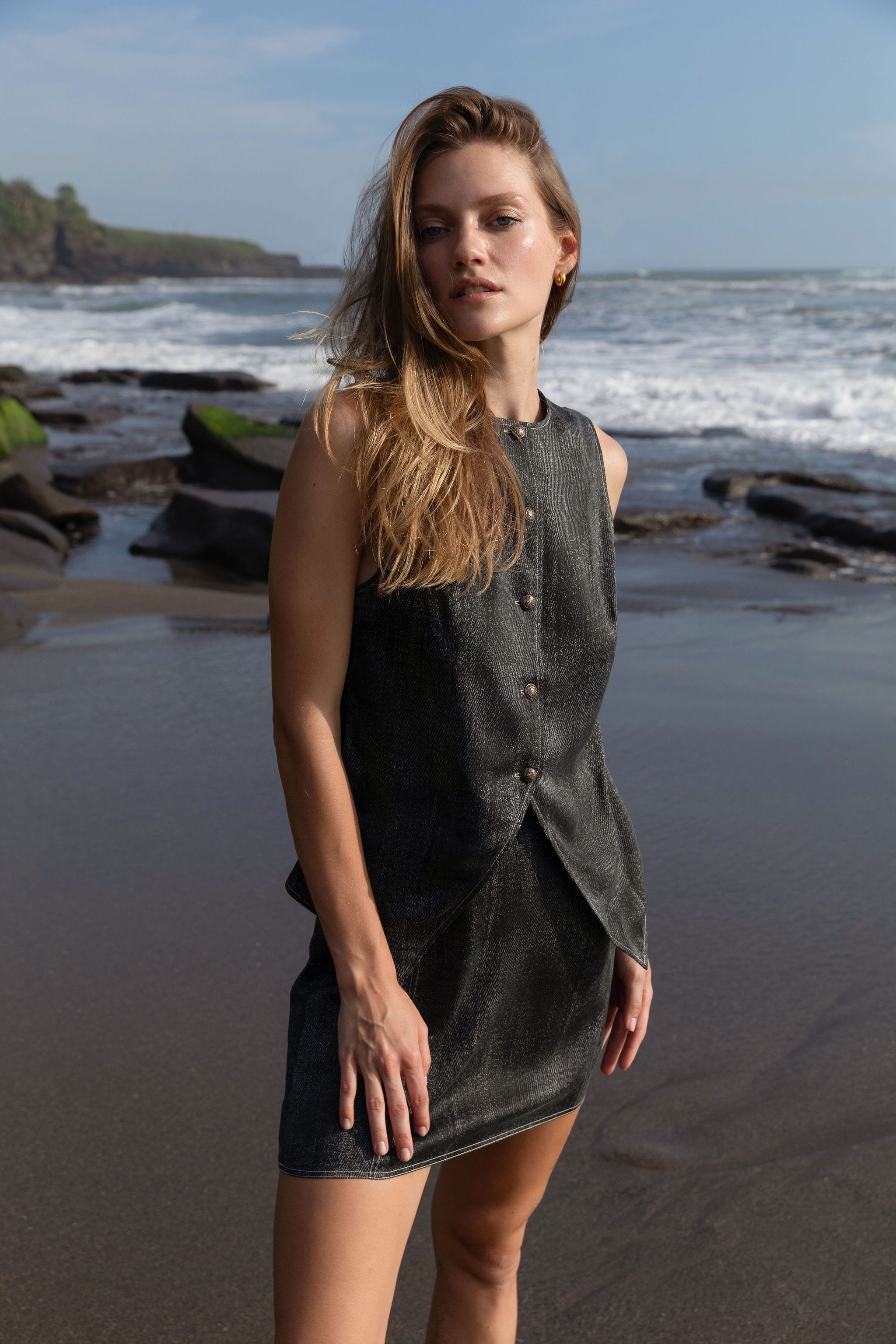 Anaphe Camisole New York Silk Denim Top - Black Denim