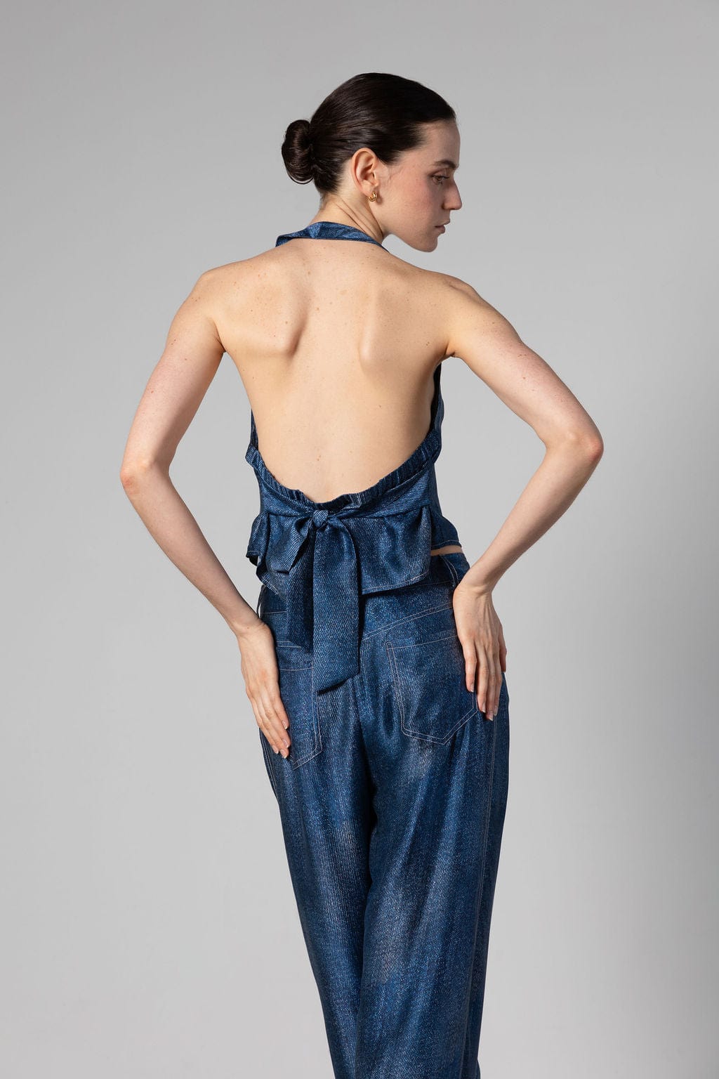 Anaphe Camisole Silk Halter Waistcoat - Dark Wash Denim