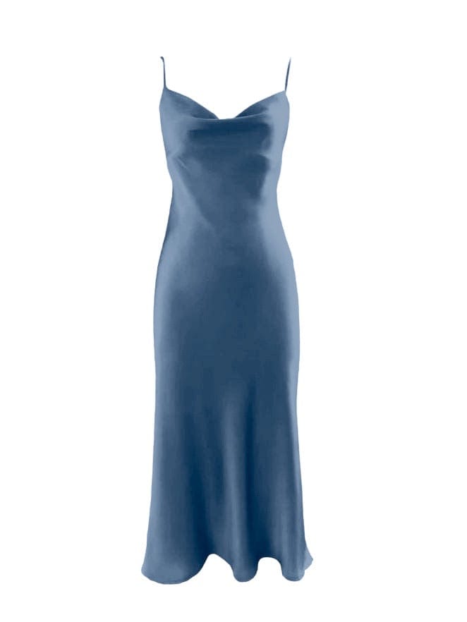 Anaphe Long Cowl Dress Icon Silk Slip Dress - Dusk Blue