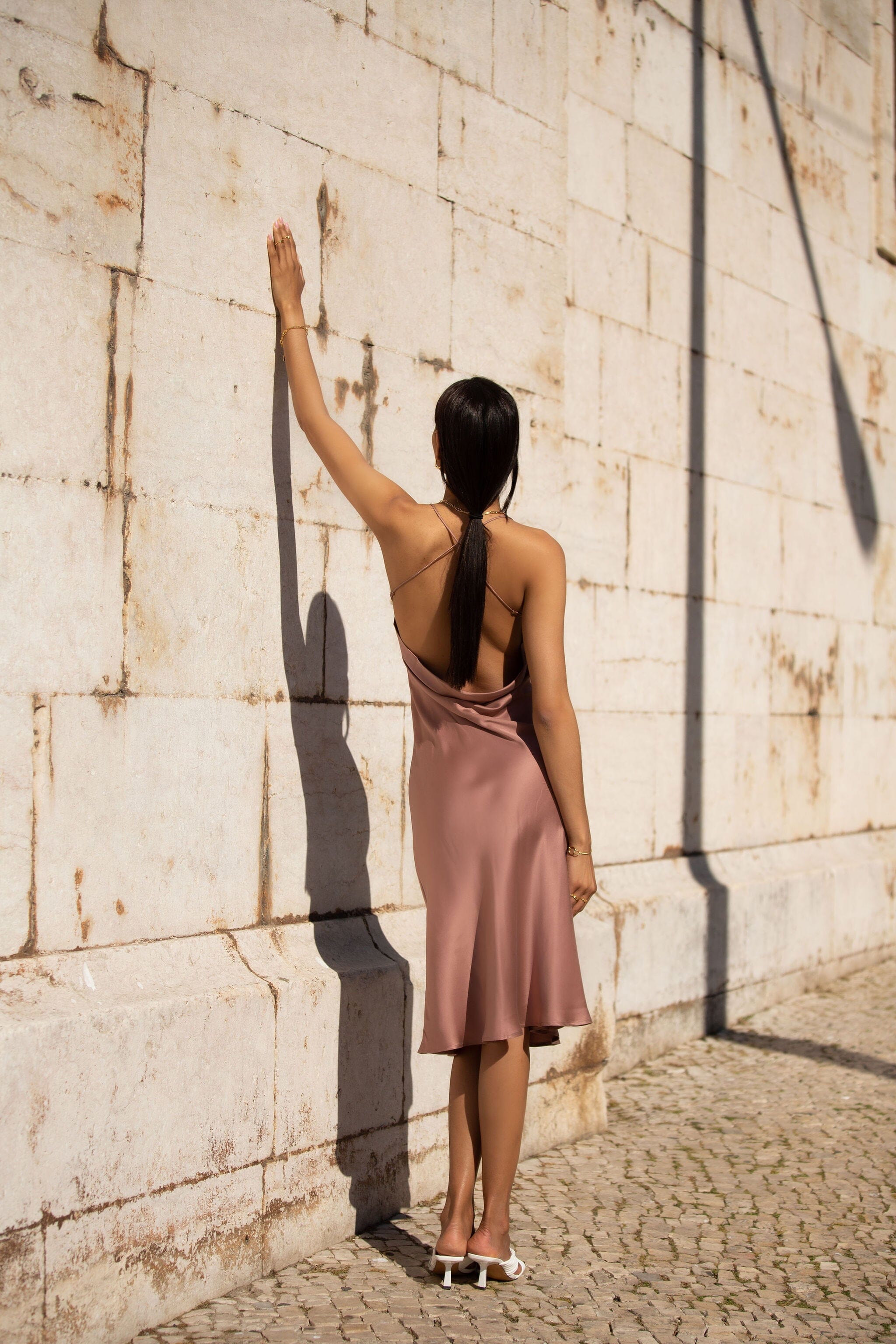 Icon Strappy Backless Cowl Silk Slip Dress - Rosewood Pink by Anaphe