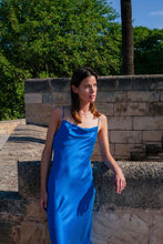 Load image into Gallery viewer, Anaphe Long Cowl Dress Silhouette Silk Cowl Slip Dress - Amalfi Cobalt Blue
