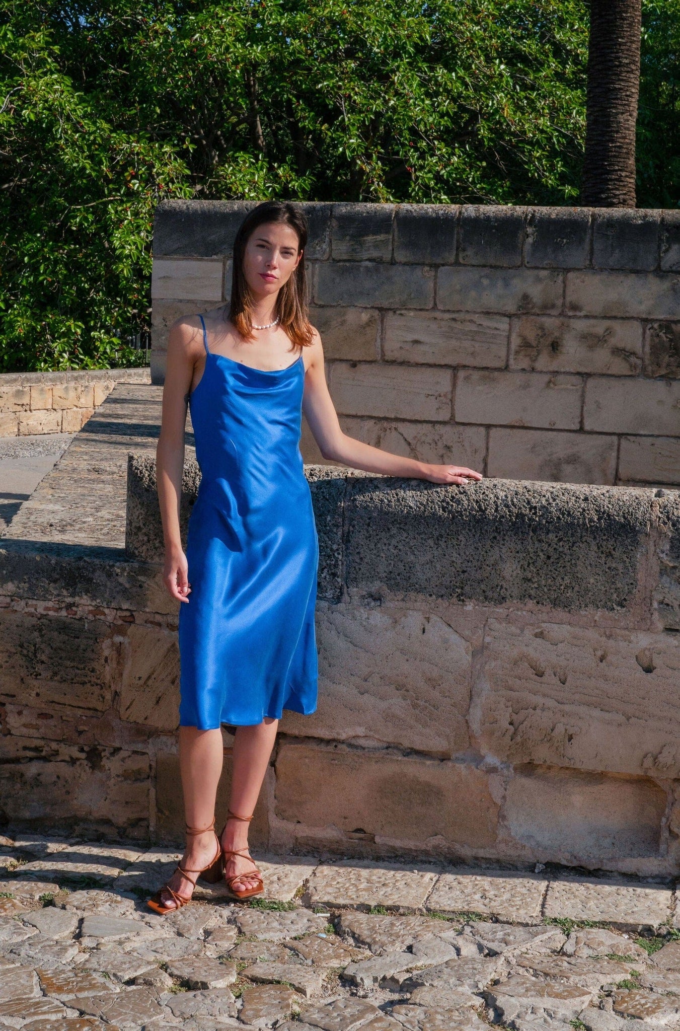 Silhouette Silk Cowl Slip Dress - Amalfi Cobalt Blue – Anaphe