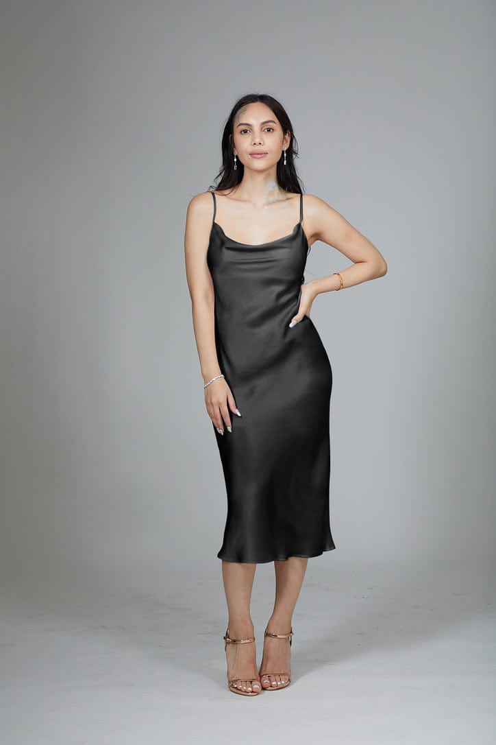 Silhouette Silk Cowl Slip Dress Classic Black