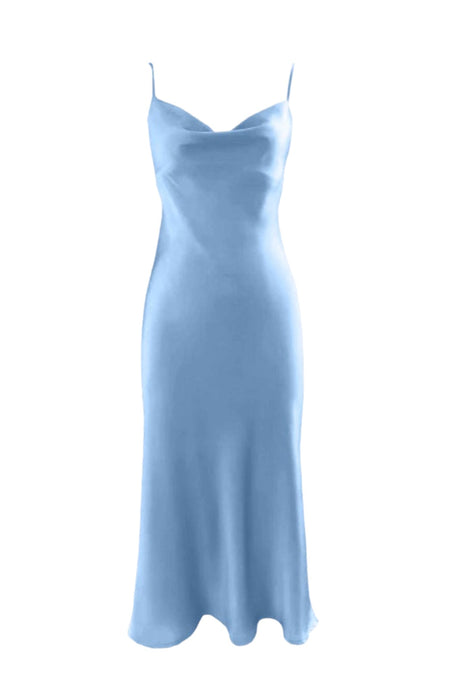 Anaphe Long Cowl Dress Silhouette Silk Cowl Slip Dress - Denim Blue