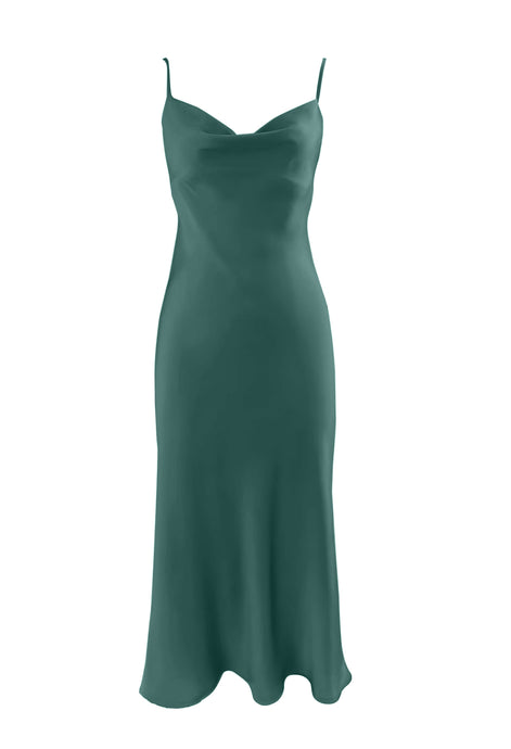 Anaphe Long Cowl Dress Silhouette Silk Cowl Slip Dress - Evergreen