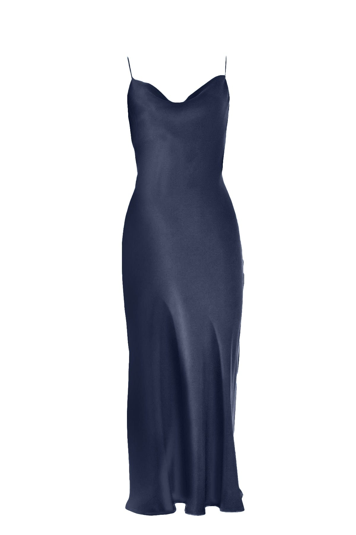 Anaphe Long Cowl Dress Silhouette Silk Cowl Slip Dress - French Navy