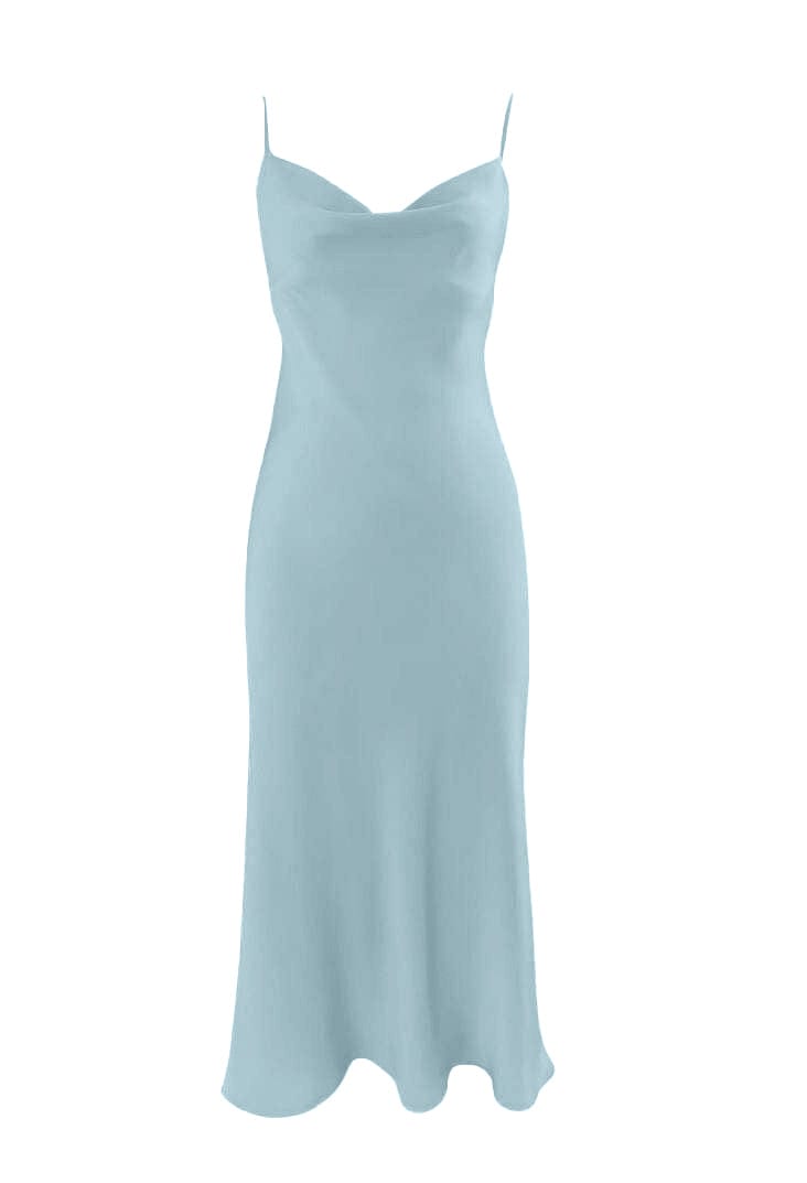 Anaphe Long Cowl Dress Silhouette Silk Cowl Slip Dress - Morning Mist Blue
