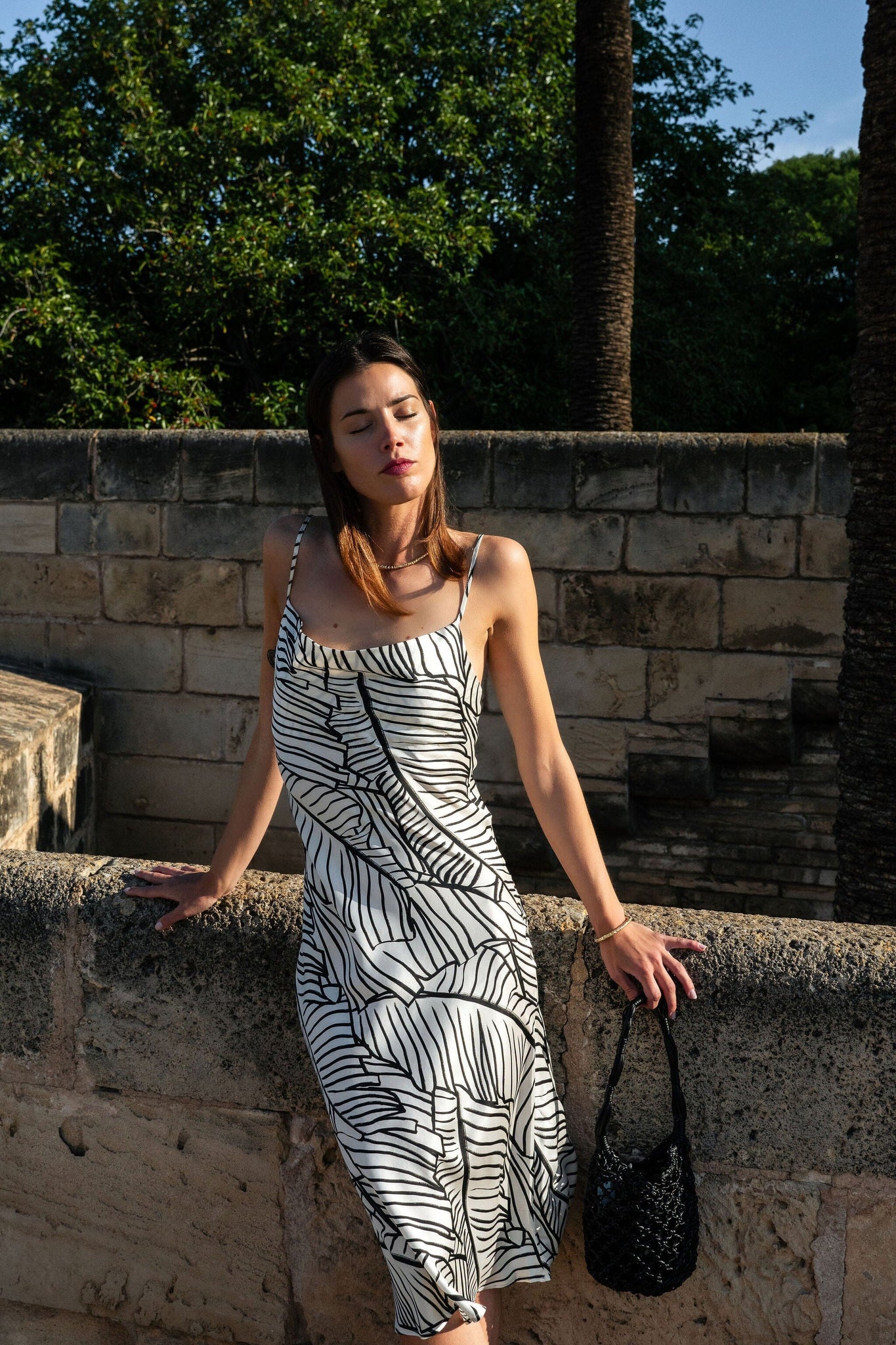 Silhouette Silk Cowl Slip Dress - Palm Print – Anaphe