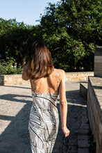 Load image into Gallery viewer, Anaphe Long Cowl Dress Silhouette Silk Cowl Slip Dress - Palm Print
