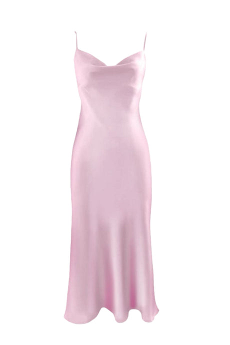 Anaphe Long Cowl Dress Silhouette Silk Cowl Slip Dress - Peony Pink