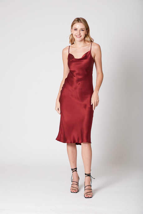 Anaphe Long Cowl Dress Silhouette Silk Cowl Slip Dress - Red Wine