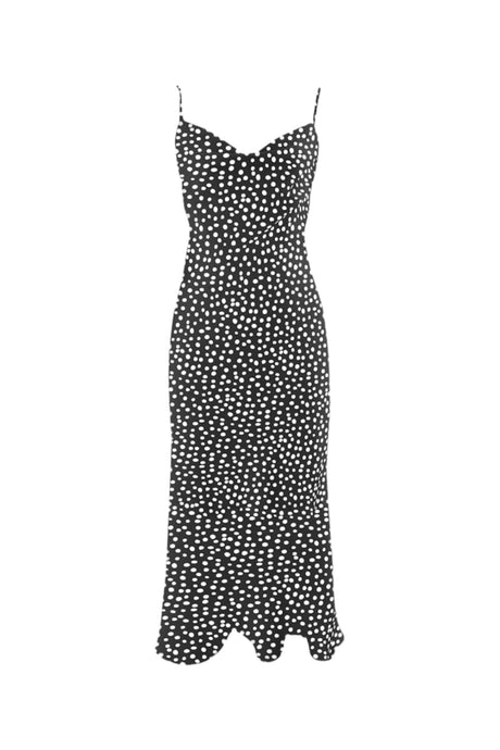 Anaphe Long Cowl Dress Silhouette Silk Cowl Slip Dress -Reverse Polka Dot