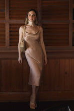 Load image into Gallery viewer, Anaphe Long Cowl Dress Silhouette Silk Cowl Slip Dress - Rose Gold
