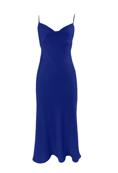 Anaphe Long Cowl Dress Silhouette Silk Cowl Slip Dress - Twilight Blue